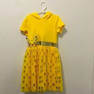 Girls Pokémon Pikachu, yellow short sleeve tutu dress with hood NWOT